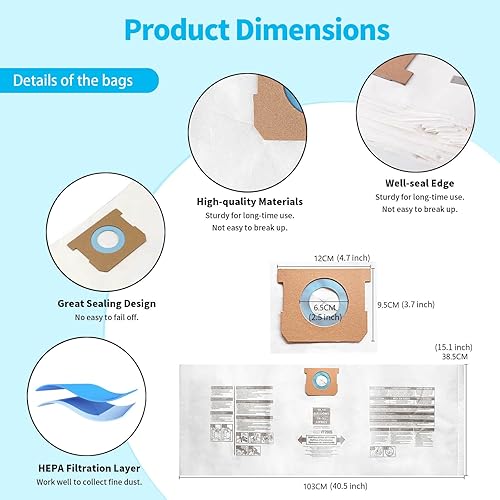 Miniatura 9 de 10 paquetes de bolsas de alta eficiencia para recolección de polvo tipo H 9067133 bolsas de vacío desechables para aspiradora de 5 a 8 galones,