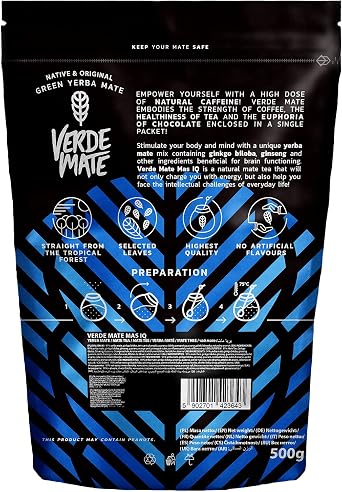 Verde Mate Green Mas IQ 0.5kg | Aromatic yerba mate with herbs and fruits | Mate tea | Mild taste | Natural caffeine | Yerba mate tea from Brazil | Air-dried green yerba mate | 500g