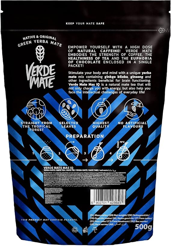 Verde Mate Green Mas IQ 0.5kg | Aromatic yerba mate with herbs and fruits | Mate tea | Mild taste | Natural caffeine | Yerba mate tea from Brazil | Air-dried green yerba mate | 500g