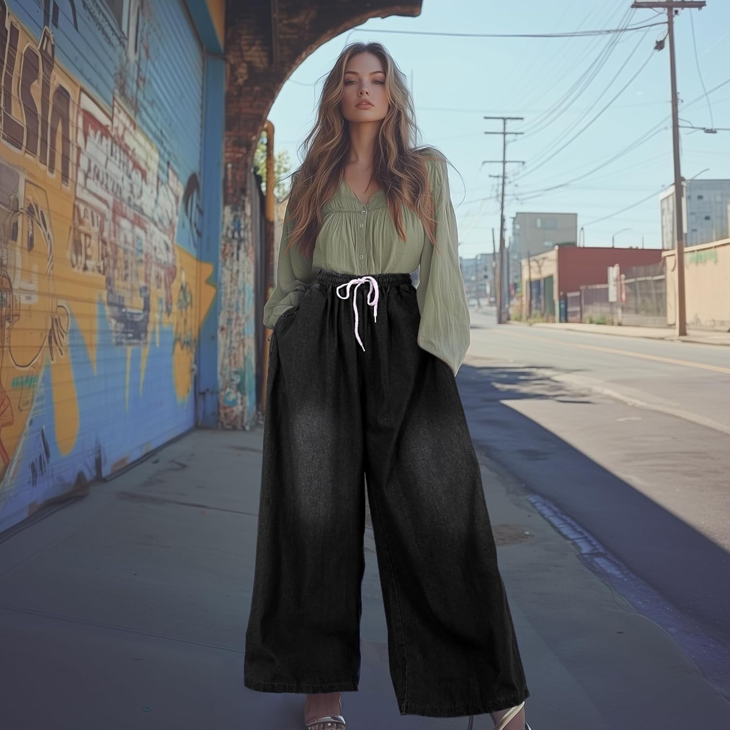 UQJE Women's Wide Leg Jeans Baggy Denim Pants High Waisted Mom Jeans with Pockets - Image 4