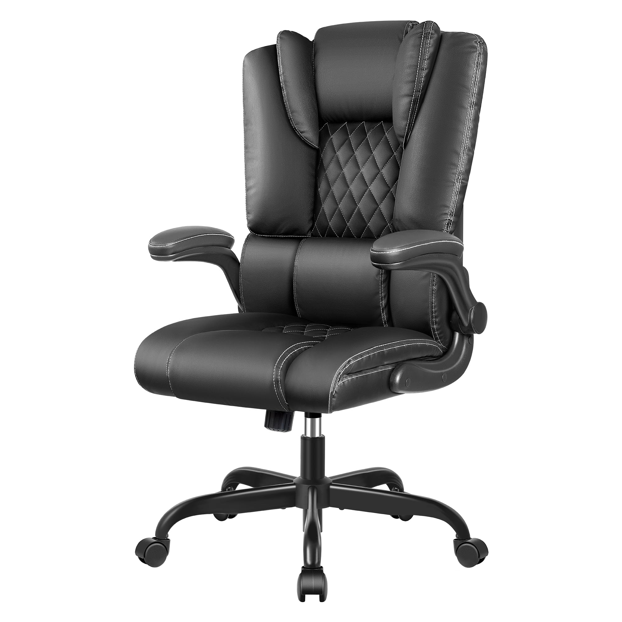 sedia ufficio ergonomica, sedia ufficio direzionale con schienale regolabile e braccioli pieghevoli, sedia scrivania con schienale alto, rotazione a 360º e supporto lombare, nero