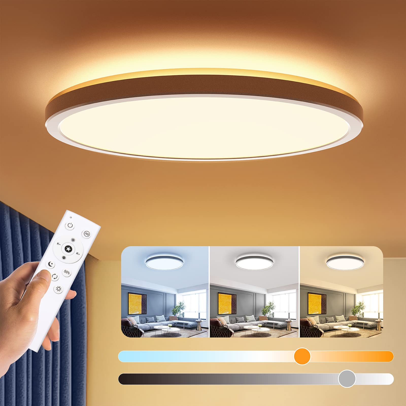 Dimmable LED Flush Mount Ceiling Light Fixture with Remote Control, BLNAN 11.8Inch 24W Round Close to Ceiling Lights, 3000K-6500K Light Color Changeable, Slim Modern Ceiling Lamp for Bedroom Kitchen