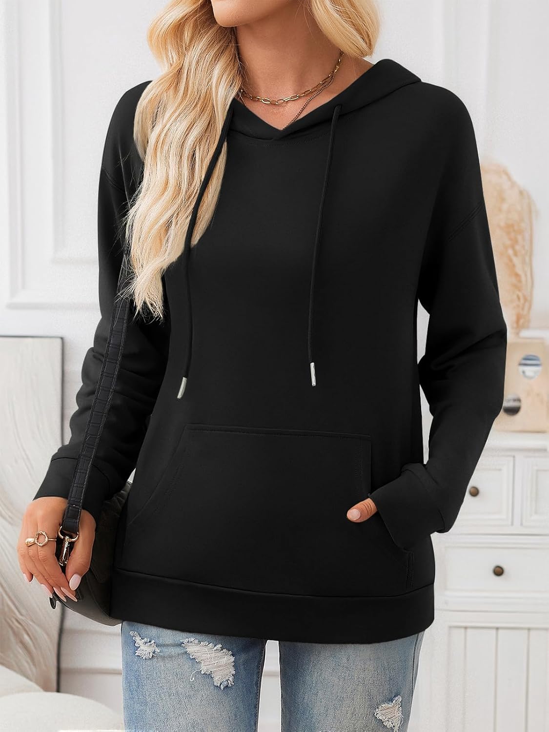 Trendy Queen Womens Fall Fashion T Shirts Basic Drawstring Pullover Loose Fit Hoodies Winter Clothes with Pocket - Image 5