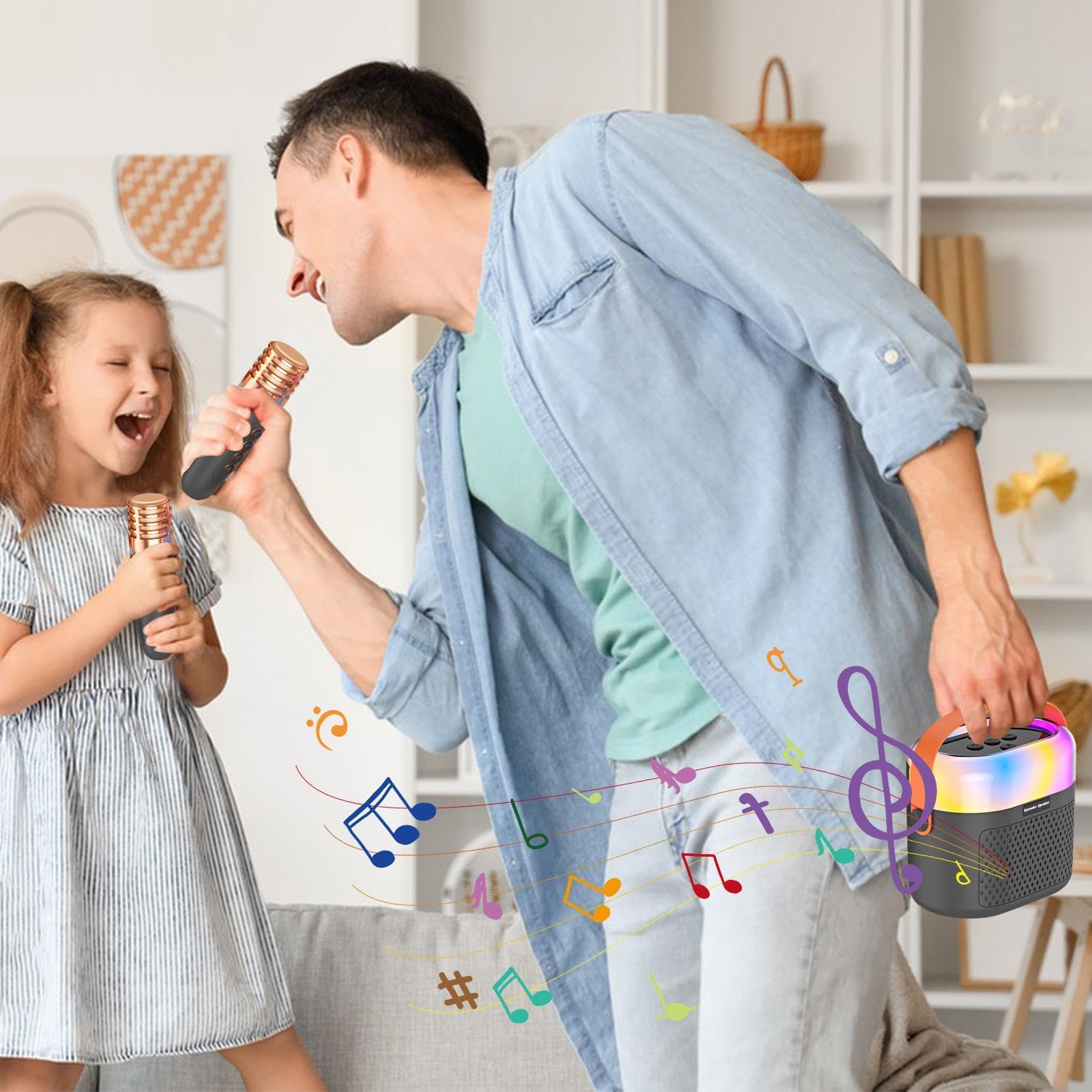Maszyna do karaoke, 1200 mAh maszyna do karaoke dla dzieci, urocza maszyna do karaoke, ma?e urz?dzenie do karaoke, 2 mikrofony bezprzewodowe, przeno? maszyna do karaoke dla dzieci K i doros?ych