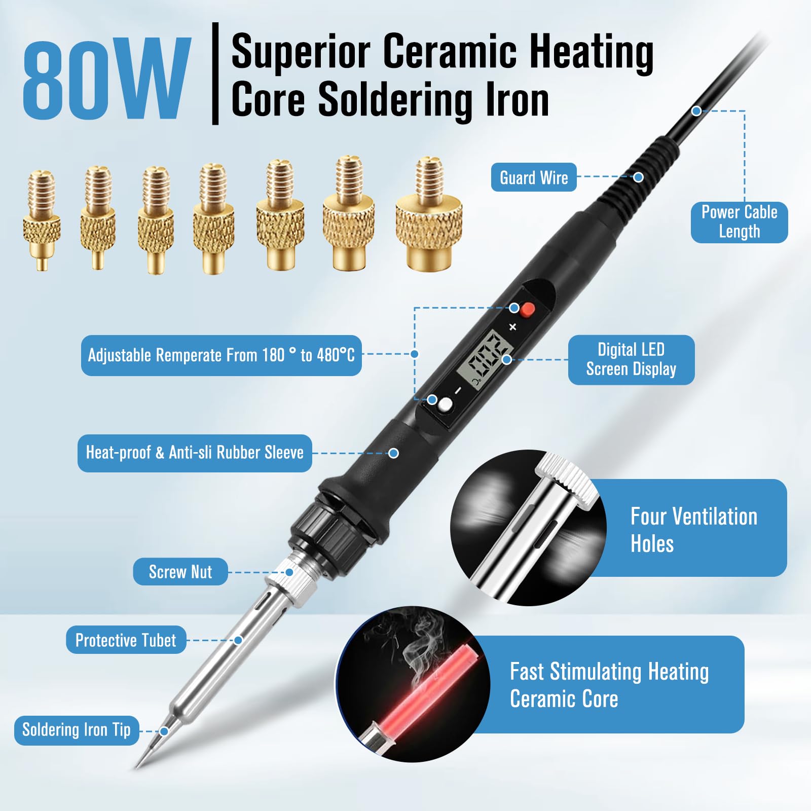 SUUFRUE Lötkolben Set 80W Mit Gewindeeinsätzen - Temperatur Einstellbar 180-500°C - 130 Stück M2-M8 Einsätze