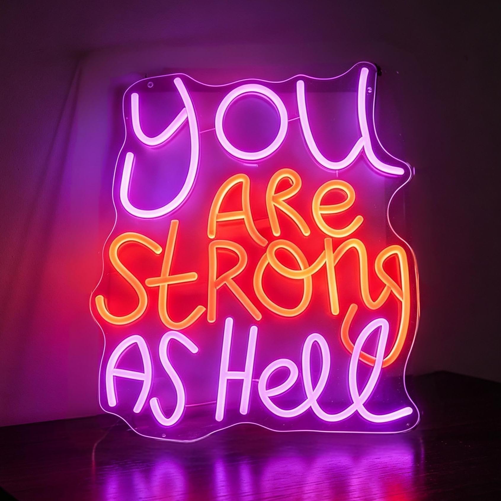 You Are Strong As Hell Neon Sign, USB Powered Dimmable Decorative Neon Light for Home Bedroom Office Party Wall Table Decor, Inspirational Gift for Women Men Friends, 16.3 x 12.8 In