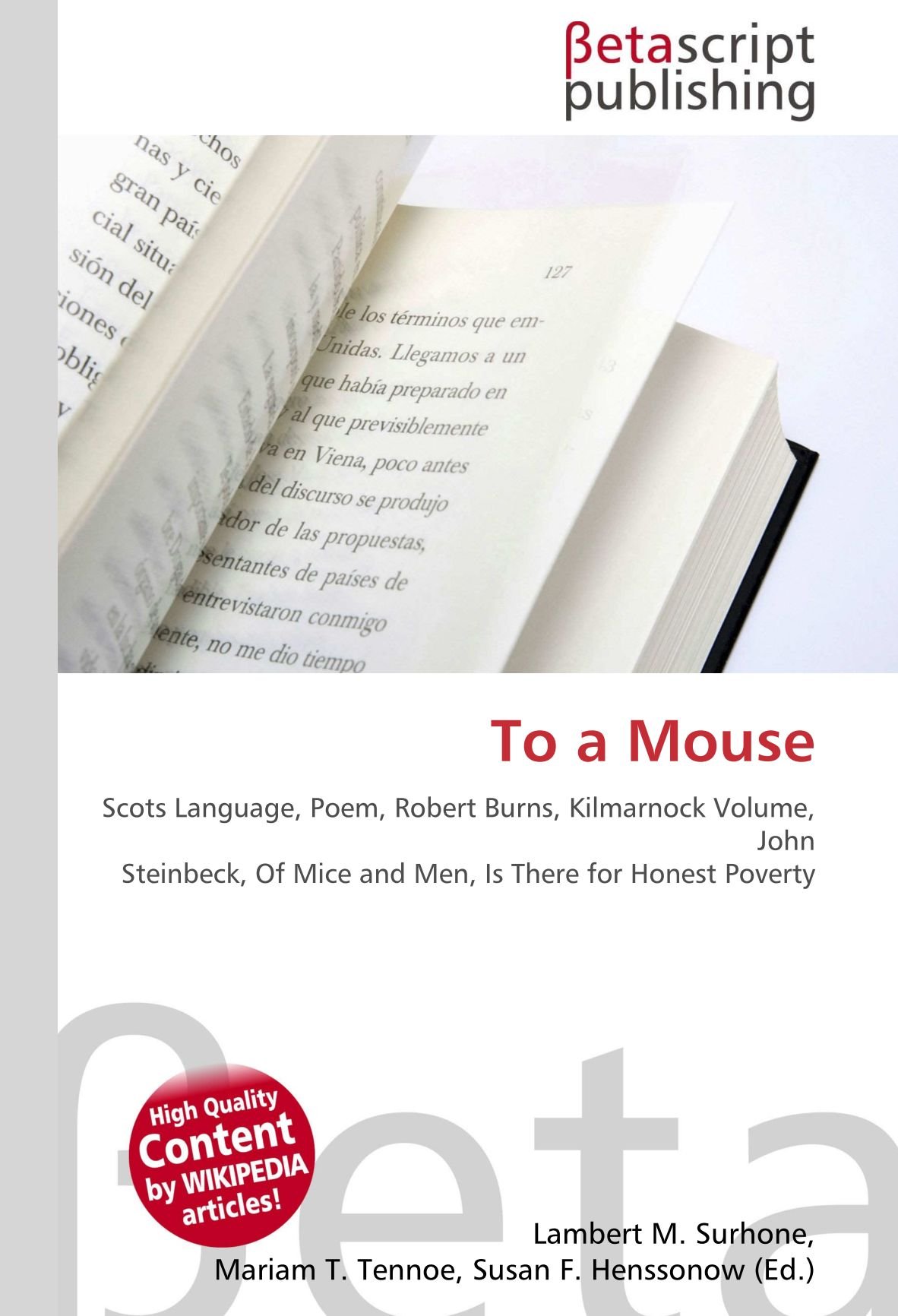 Poème To a Mouse de Robert Burns livre Scots Language Kilmarnock