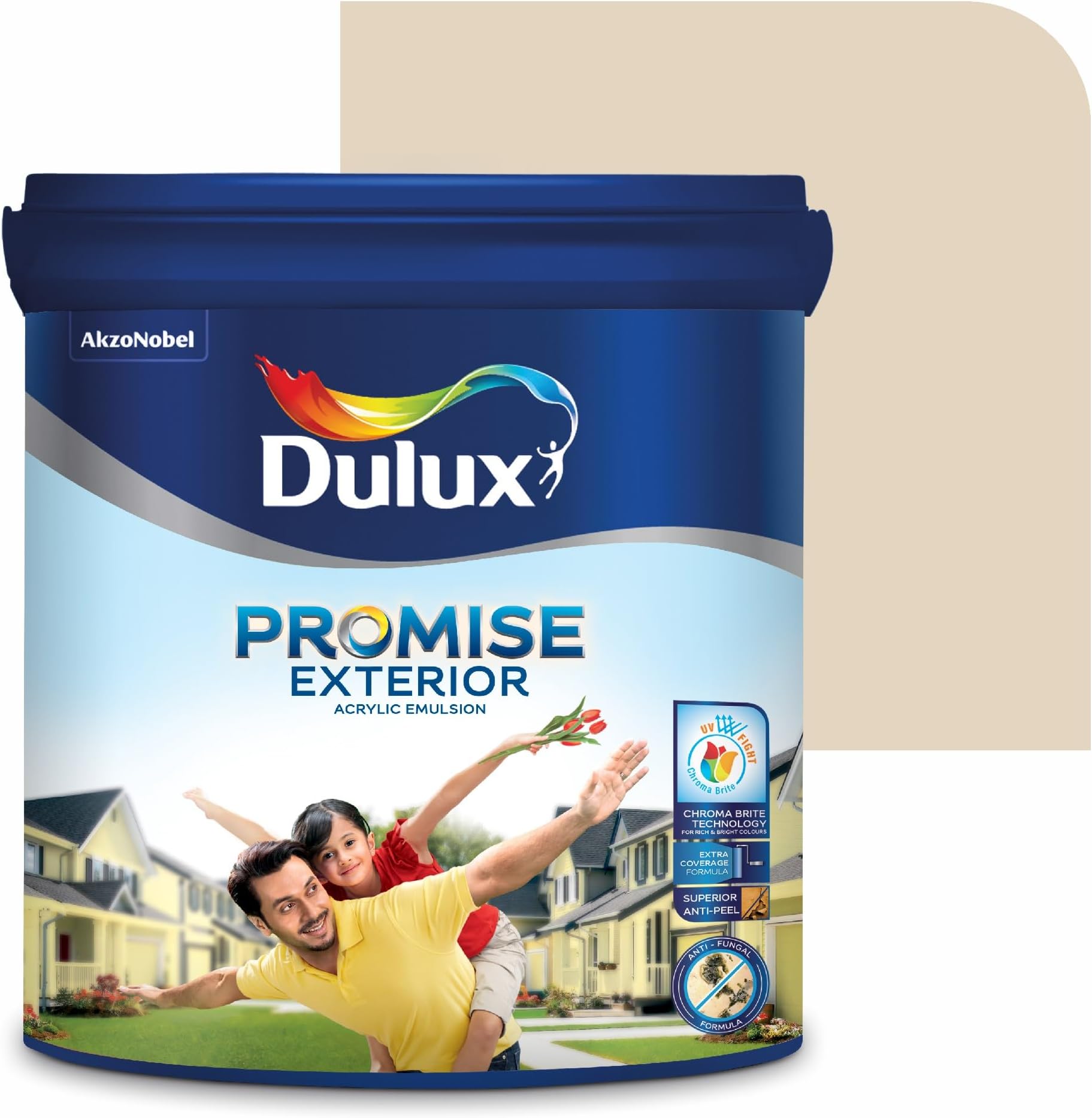 Dulux Promise Exterior Emulsion Paint (1L, Antique Linen/Gentle Africa)Ideal for exterior wall paint, smooth finish, anti-peel & anti-crack, perfect for dry to moderate climates, 3-year warranty
