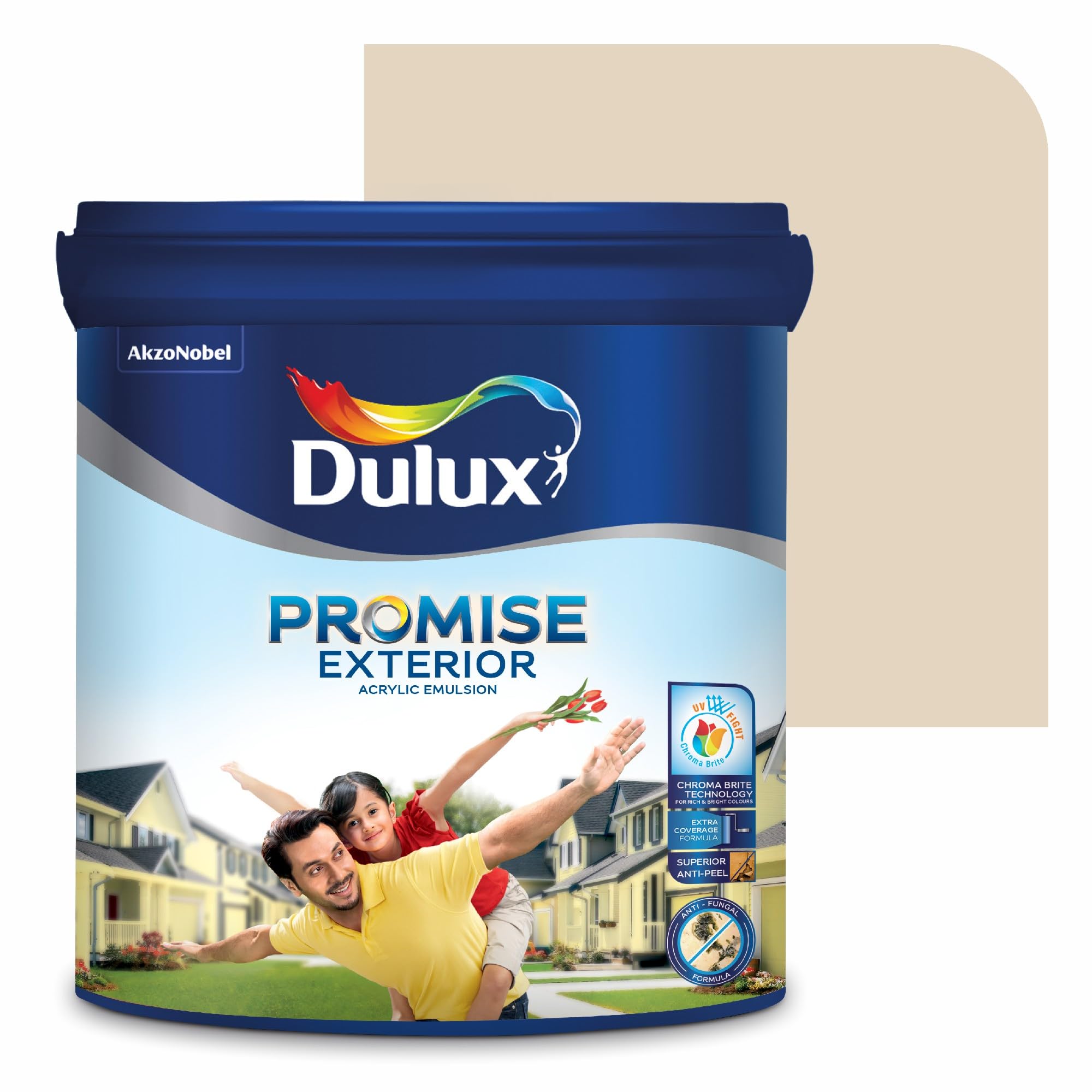 Dulux Promise Exterior Emulsion Paint (1L, Antique Linen/Gentle Africa)Ideal for exterior wall paint, smooth finish, anti-peel & anti-crack, perfect for dry to moderate climates, 3-year warranty