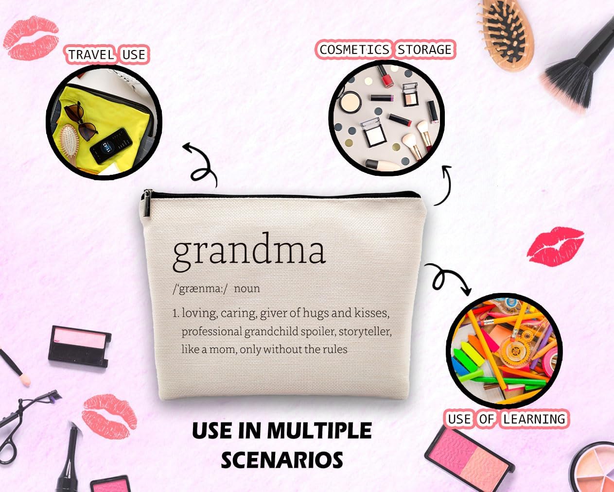 Mothers Day Gifts for Grandma Cosmetic Bag, Grandma Birthday Gifts from Grandchildren Makeup Bag for Purse, Thanksgiving Christmas Gifts for Nana Mimi Grandma Definition Travel Toiletry Bag - Image 3