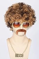 Vista 5 de Topcosplay Pelucas para hombre, peluca afro de discoteca hippies de los años 70 y 80, pelucas cortas y rizadas para hombre, pelucas rubias mezcladas