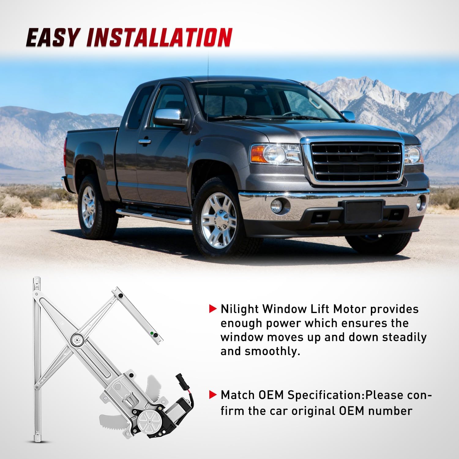 Nilight Front Passenger Window Regulator with Motor, Compatible with Chevy Colorado/GMC Canyon 2004 2005 2006 2007 2008 2009 2010 2011 2012, Power Window Lift Motor Assembly, 741-015