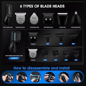 DSP 6-in-1 Grooming Kit for Men, Cordless Rechargeable Trimmer Set | T-Blade + Foil + Nose + Body Heads, 2 Speeds, 2hr Runtime, Waterproof, Travel Lock, 8 Combs, Storage Base, Complete Kit