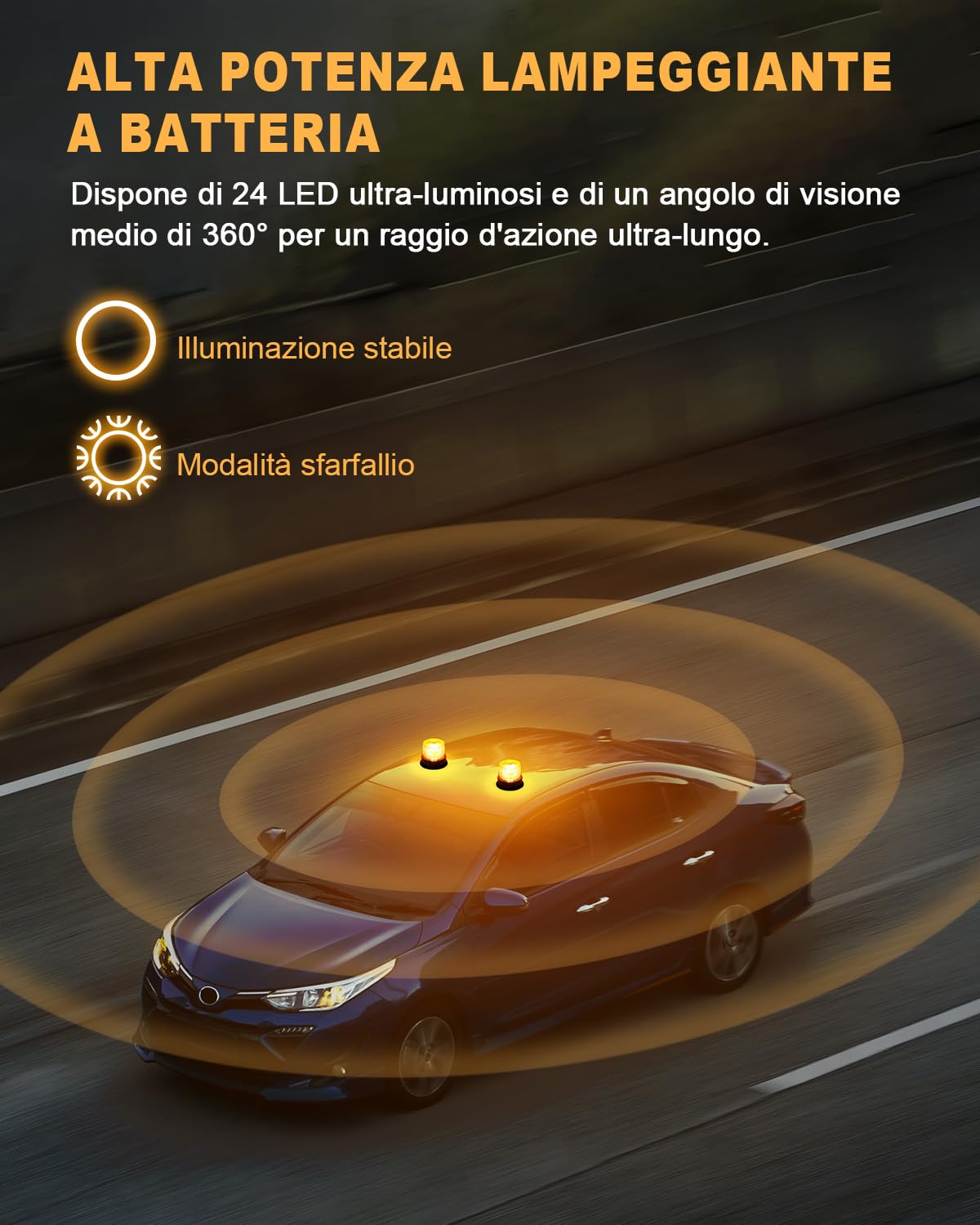 Dinfu 2 x lampeggiante a batteria 12V LED lampeggiante senza fili stroboscopica Ambra segnalazione lampeggiante di emergenza Orange Luce Rotante magnetica per camion trattore SUV j-eep