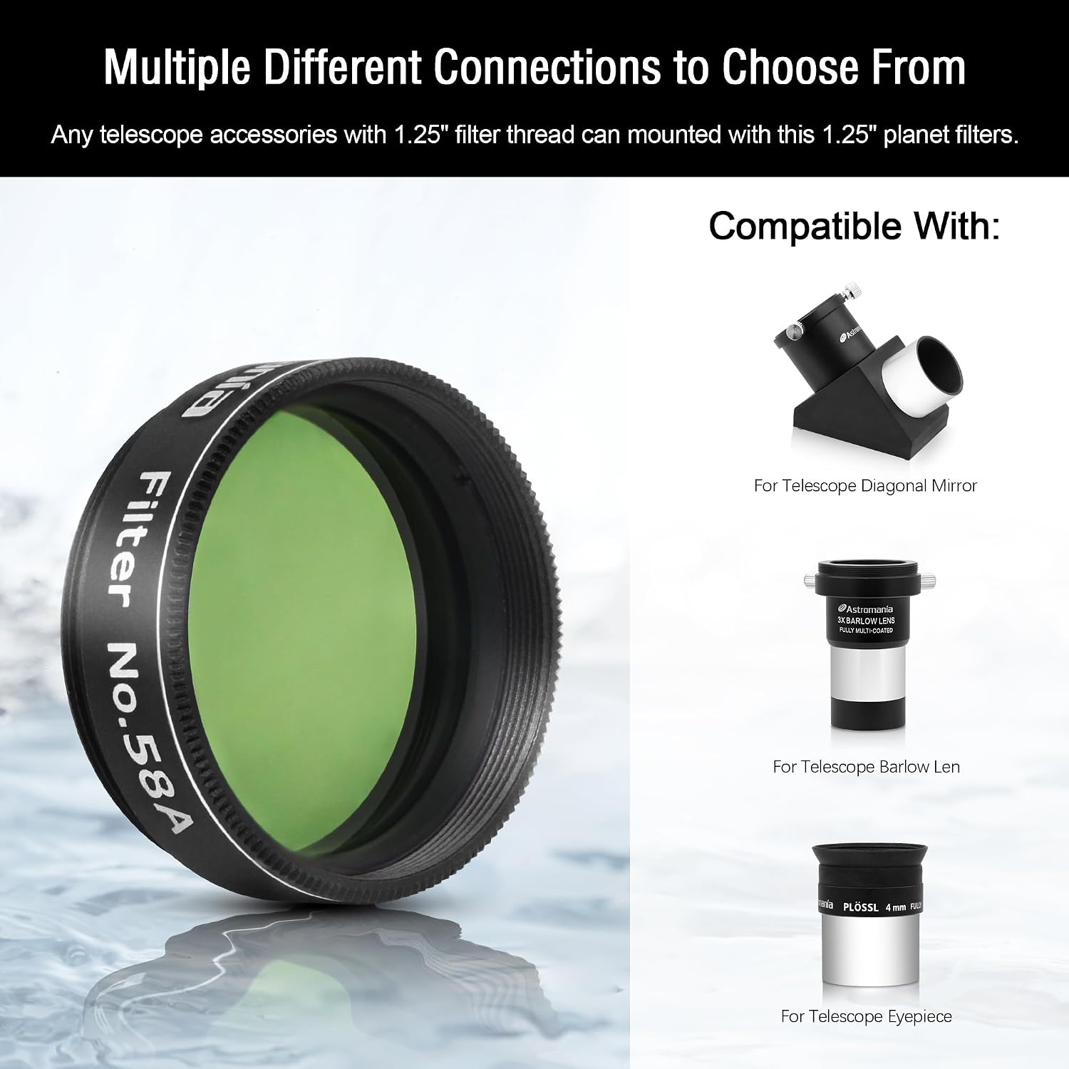Astromania Telescope Filter, 1.25 Inches Planetary Filter for Astronomy Telescope Eyepiece, Color Filter for Enhancing Contrast in Lunar Planetary Observation - #58A Dark Green