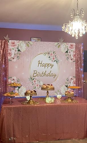 Miniatura 3 de Telón de fondo de cumpleaños floral de oro rosa, letrero de feliz cumpleaños, fondo bokeh, mujeres, niñas, princesa, adultos, decoración de fiesta