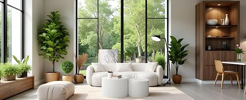 Miniatura 9 de KEVINSPACE Juego de 2 mesas de centro redondas anidables modernas para sala de estar, mesa auxiliar redonda de madera, no necesita montaje, muebles