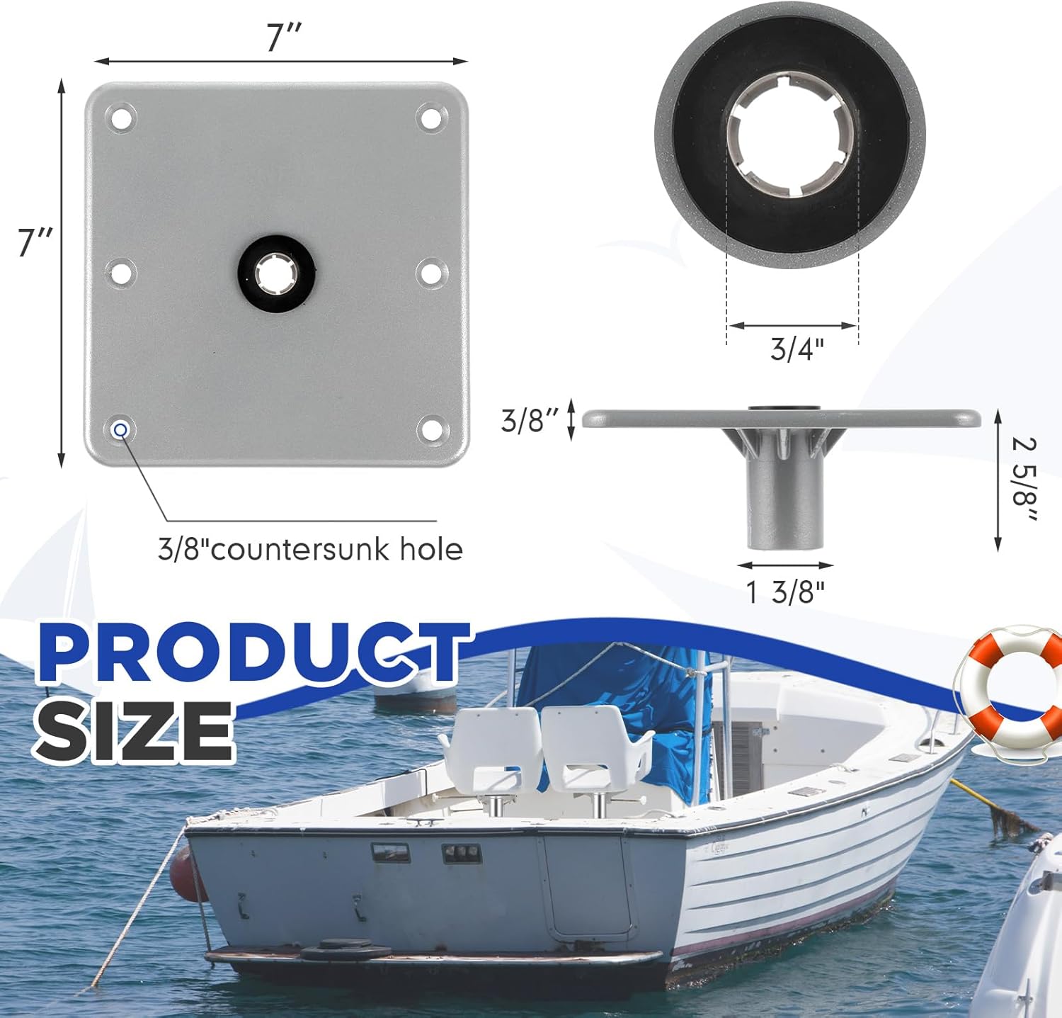 4 Pcs 7 x 7 Inches Marine Boat Seat Pedestals and Bases Aluminum Alloy Boat Seat Base Corrosion Resistant Boat Pedestal to Install Boat Seat Chair Mount for Pontoon Fishing Accessories