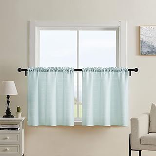Home Queen Water Repellent Bathroom Curtains for Small Window, Short Half Window Drapes, 2" Rod Pocket, 30 W X 24 L Inch Each, Solid Blue