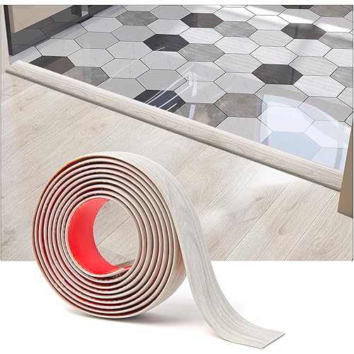 Art3d Self Adhesive Vinyl Floor Transition Strip, Laminate Floor Strip Floor Flat Divider Strip for Joining Floor Gaps, Carpet Threshold Transition, Floor Tiles (10 FT, 1.57in, White-Washed)