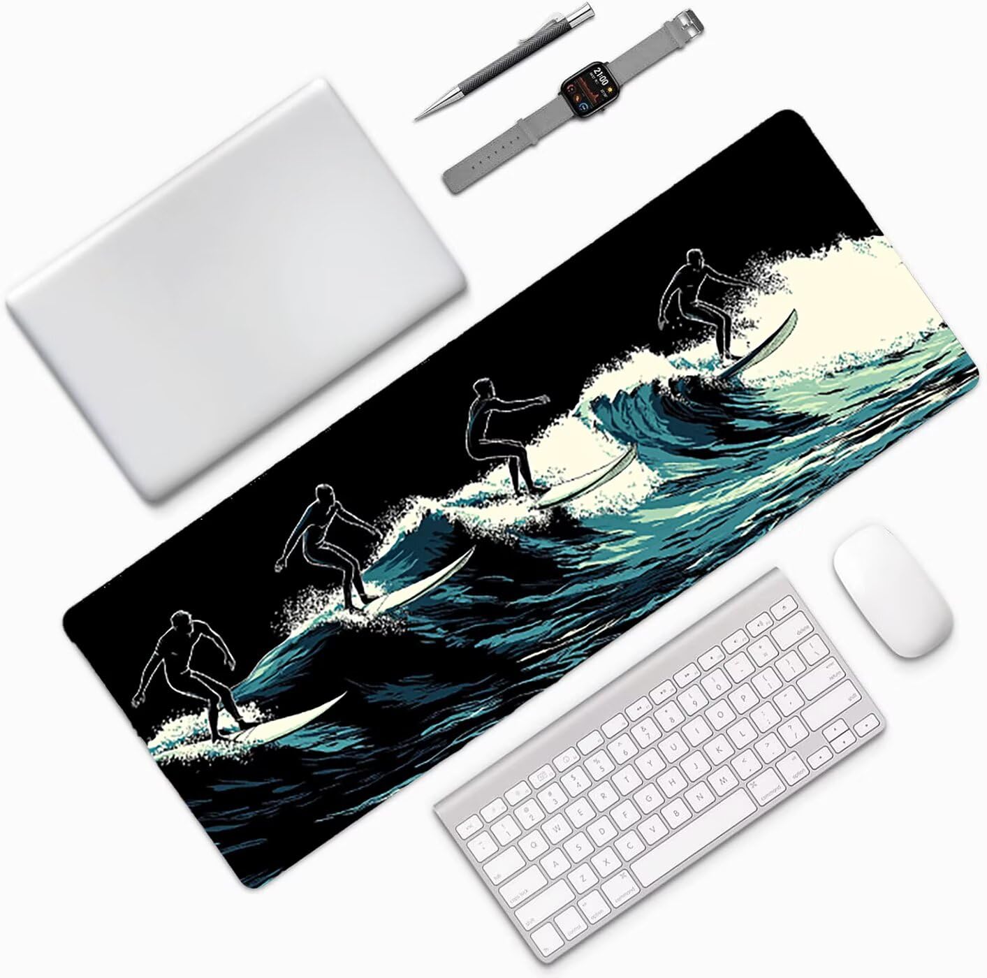Lpfieonn Meer Schreibtischunterlage XXL, Schwarz Schreibtischunterlagen Großes, Gaming Mousepad XXL mit ernähter Rand und Rutschfeste Gummibasis, Desk Mat für PC/Laptop/Mausa 120x60cm PF-3574
