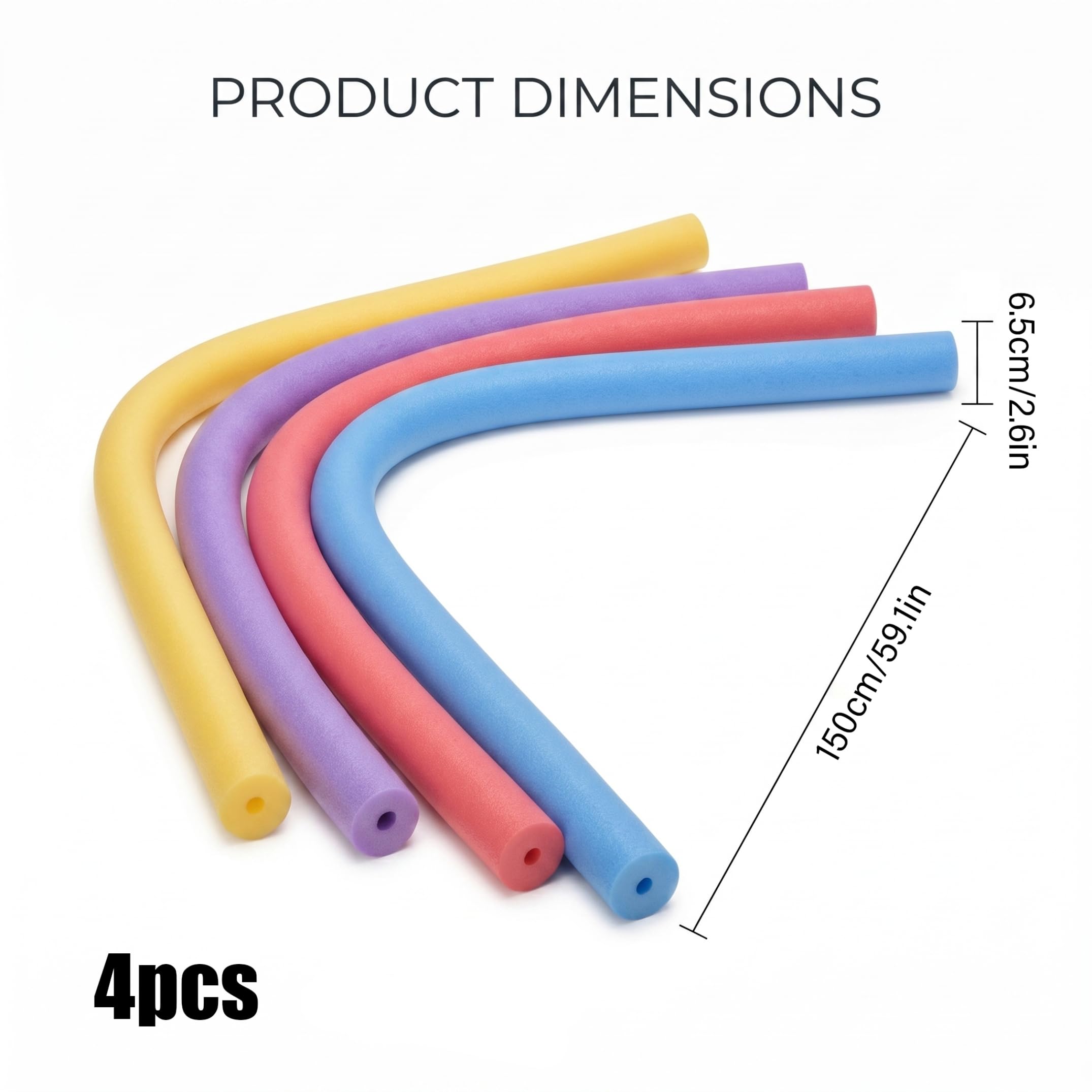 Lot de 4 nouilles de piscine jumbo en mousse - Flotteurs creux flottants de 150 cm pour jeux d'eau pour enfants (rouge, jaune, violet, bleu)