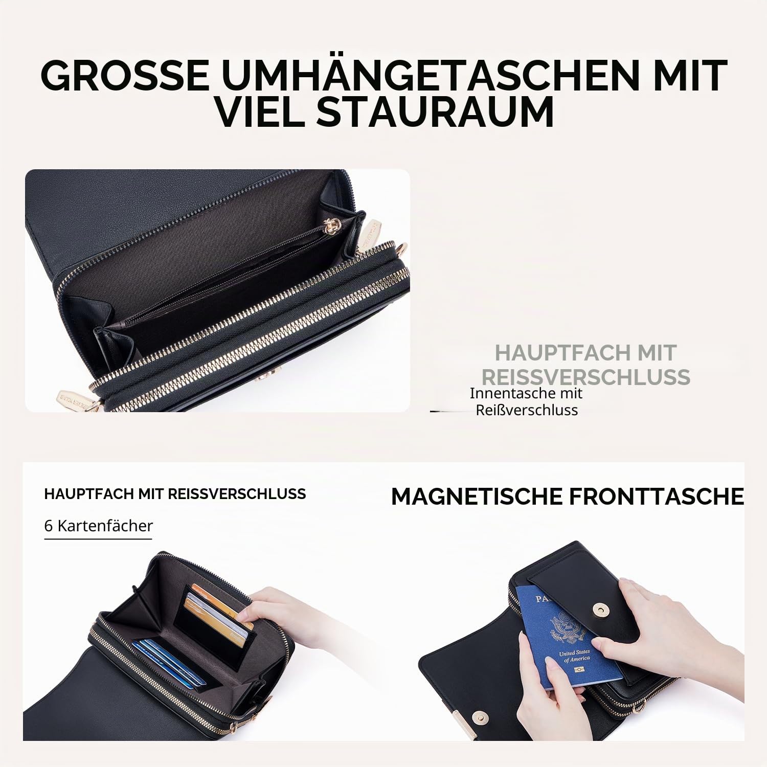 Roulens Klein Handy Umhängetasche,Damen Kleine Umhängetasche, Veganes Leder Crossbody Schultertasche Reisepass Handytasche mit Kartenschlitz Verstellbar Abnehmbar Schultergurt