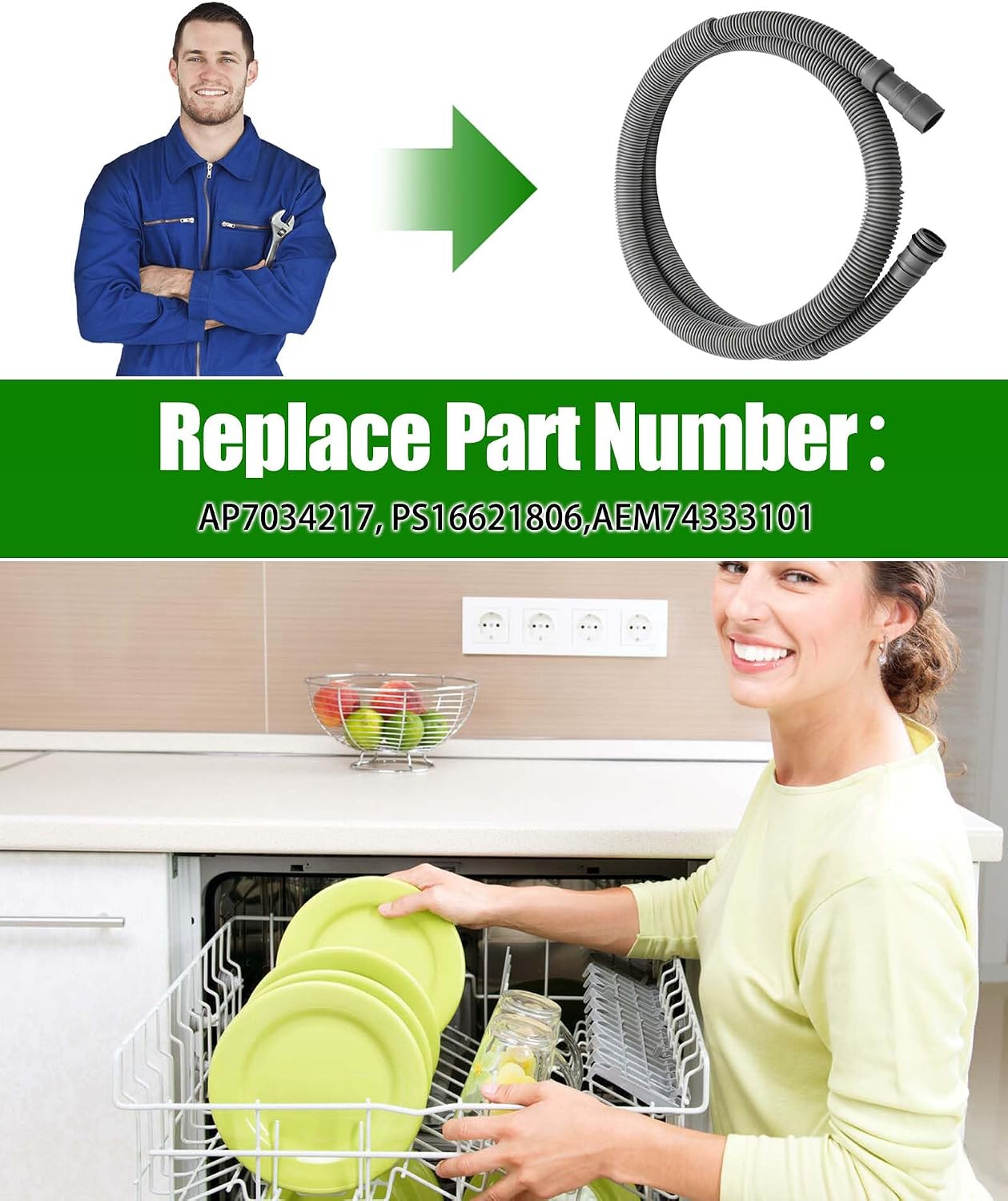 AEM74333104 Dishwasher Drain Hose Replacement for LG Kenmore - Compatible with LDF5545ST LDT7797ST LDF5545SS LDP6810BD - Replaces AEM74333101 AP7034217 PS16621806