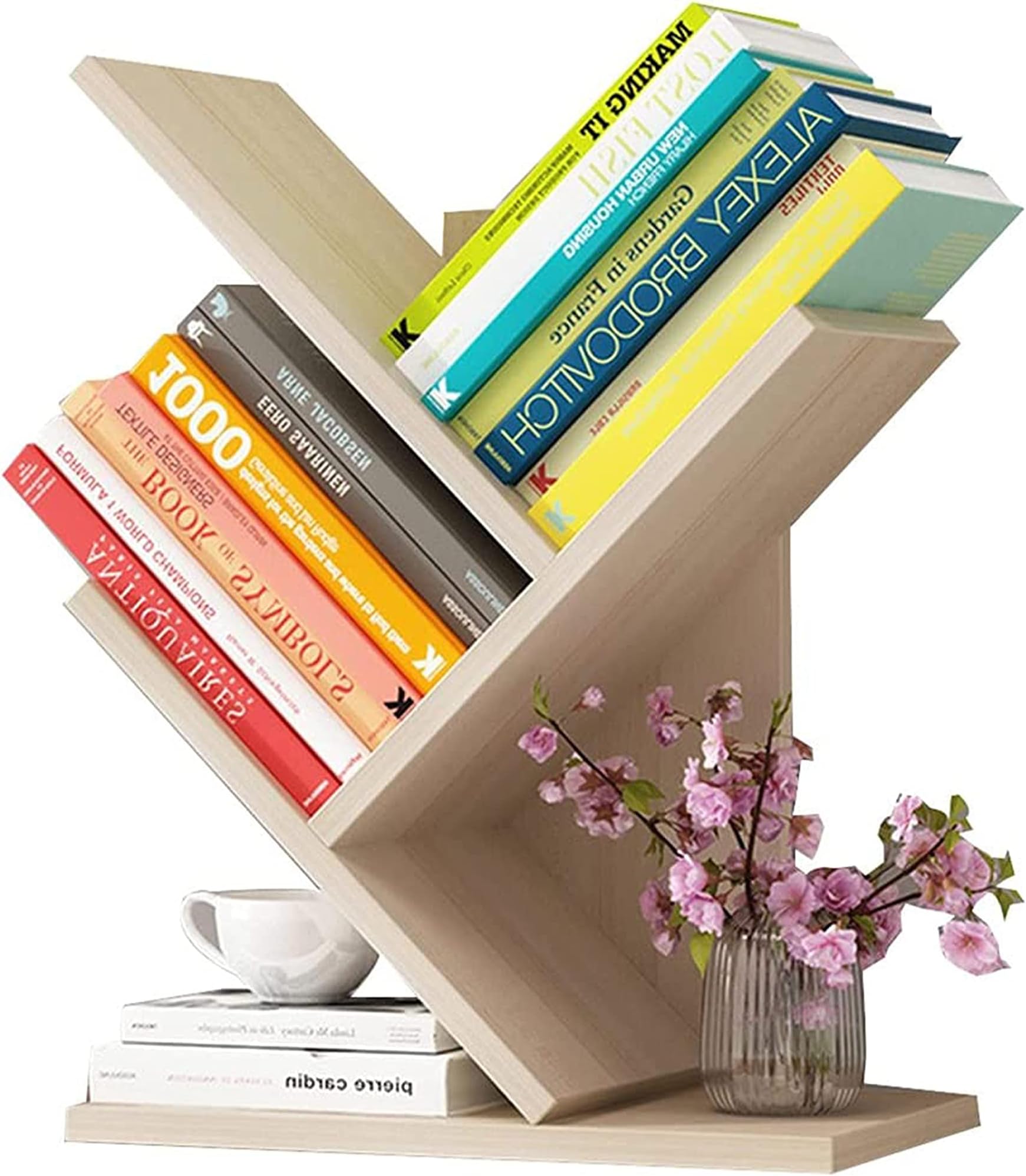U-HOOME Bookshelf Office Simple Storage Rack Desktop, Branch Design Desktop Book shelf Tree Shaped Book Storage Organizer for Living Room, Home Office Bookcase, White