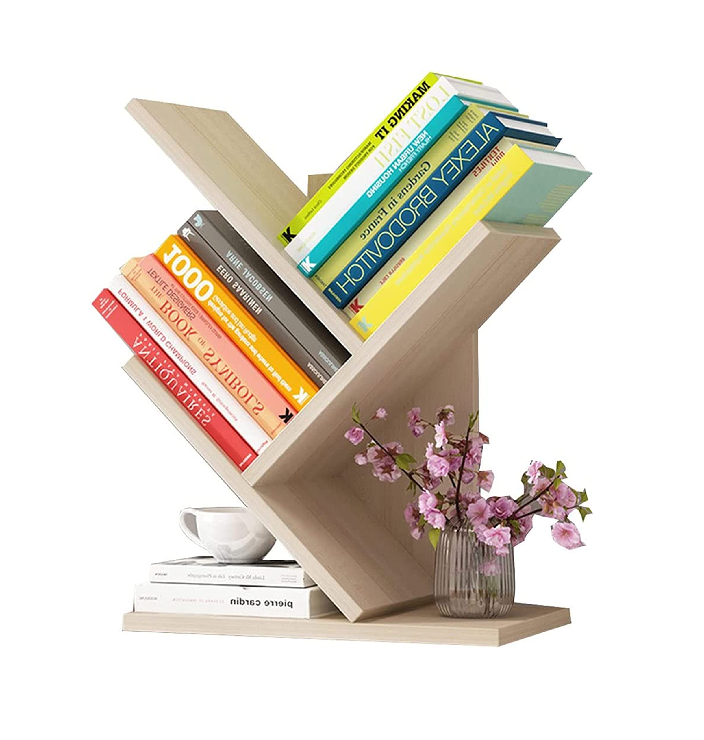 U-HOOME Bookshelf Office Simple Storage Rack Desktop, Branch Design Desktop Book shelf Tree Shaped Book Storage Organizer for Living Room, Home Office Bookcase, White