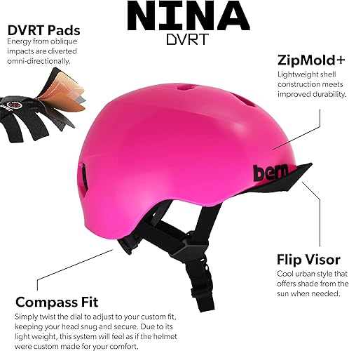 Miniatura 4 de BERN Nina - Casco de bicicleta para niños, de 3 a 12 años, visera abatible, ajuste ajustable, ligero, certificado de seguridad CPSC