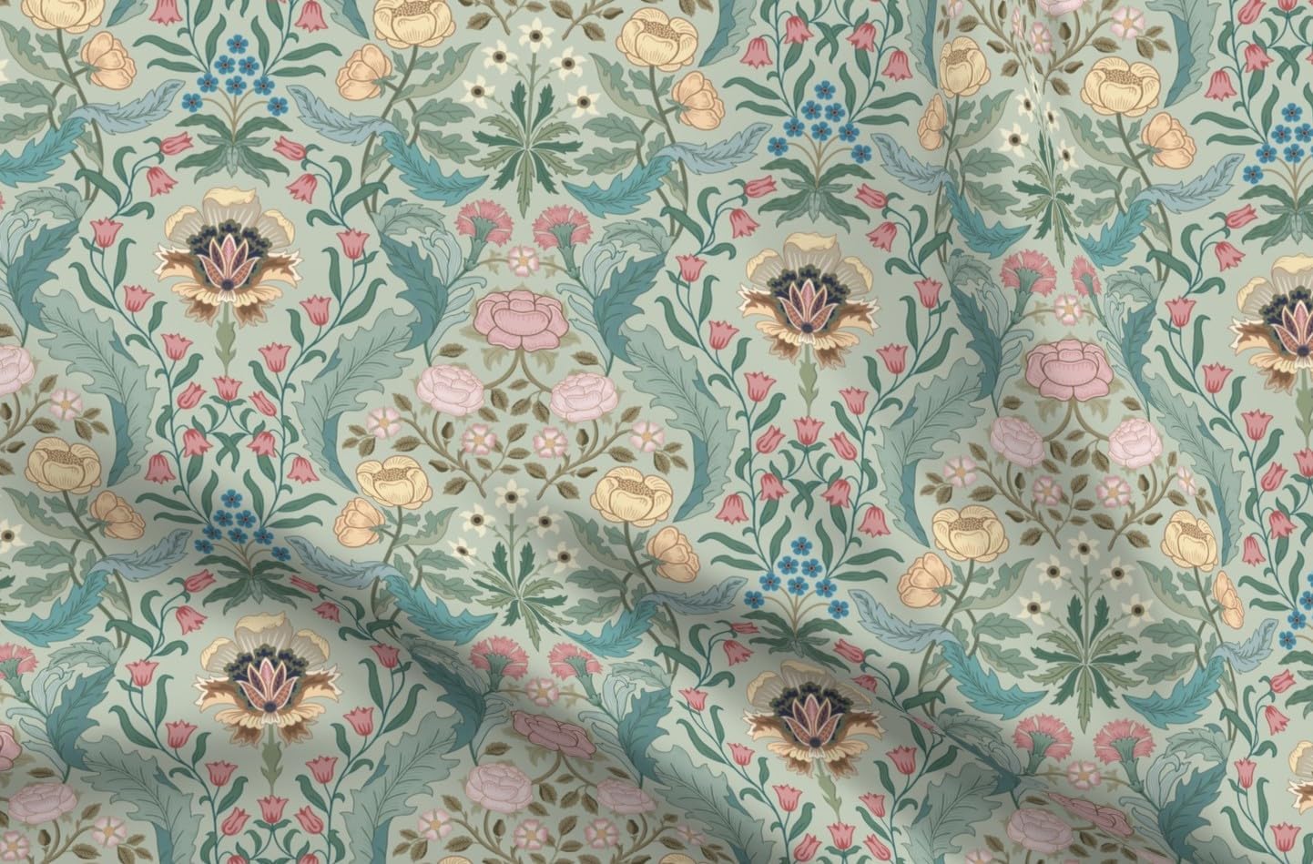 Spoonflower Fabric - Arts and Crafts Victorian Floral Vintage Rose Damask Carnations Soft Printed on Petal Cotton Fabric Fat Quarter - Sewing Quilting Apparel Crafts Decor