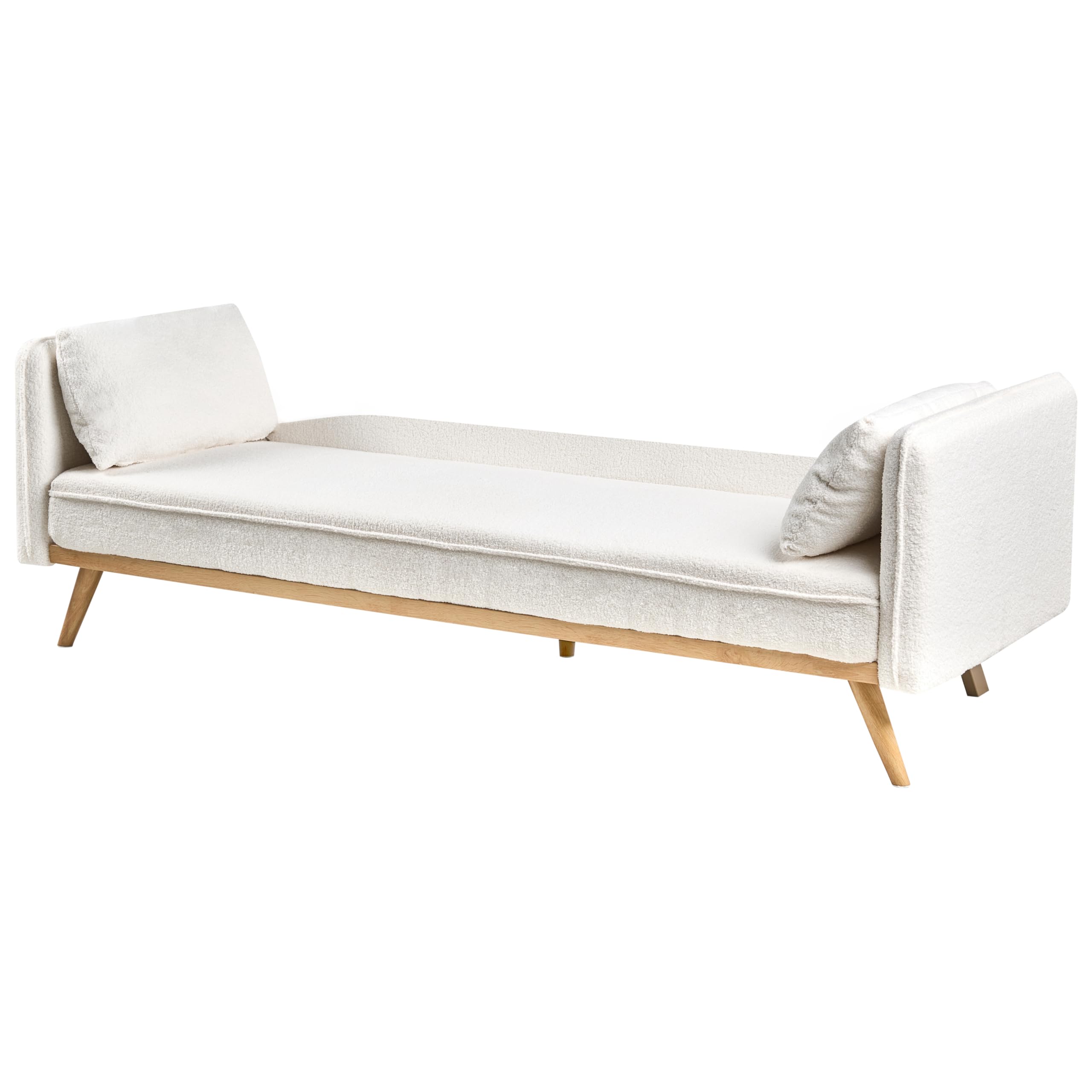 3-Sitzer Sofa Bouclé creme weiß Schlaffunktion Dekokissen Schlafsofa Asaa