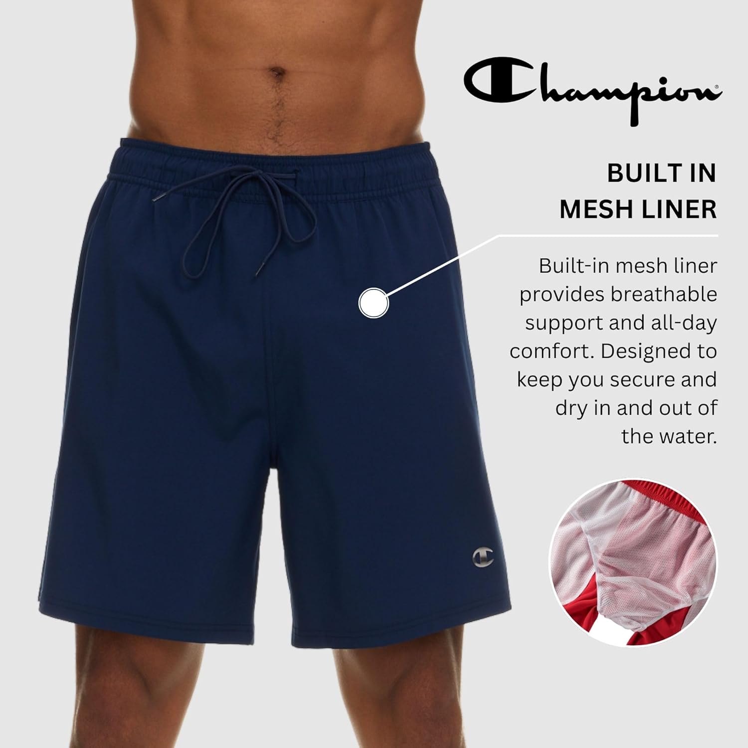 Champion Mens Swim Trunks with Mesh Liner, 7" Inseam Quick Drying Mens Bathing Suit, Board Shorts for Swimming and Beach - Image 3
