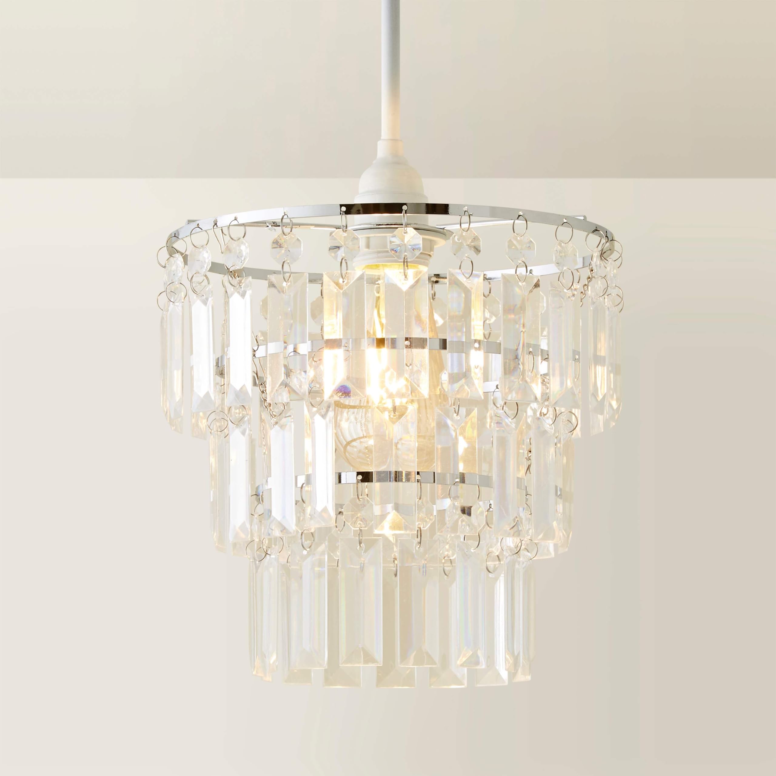 MiniSun | Modern 3 Tier Ceiling Light Shade with Clear Acrylic Jewel Effect Droplets | Pendant Lights, Home Décor & Improvement Essential | 23cm Shade Width