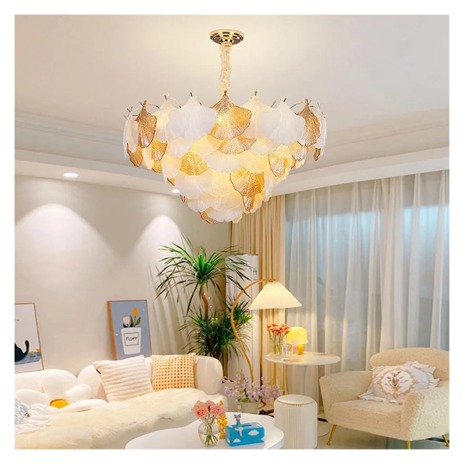 Générique Lustre, LED Art Déco Automne Ginkgo Dimmable Lampes Suspendues Lustre Suspension Luminaire Lampen Éclairage for Salle à manger(Warm,Dia50cm)