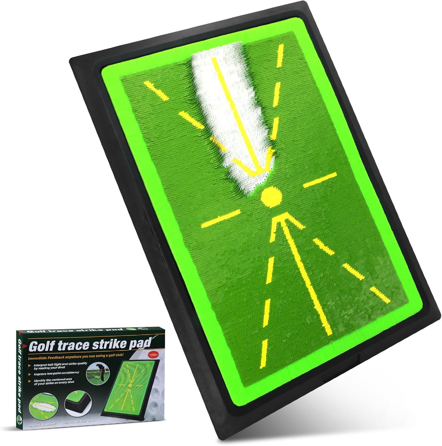 DULCE DOM Golf-Trainingsmatte mit Schwungbahn-Feedback | Indoor & Outdoor | rutschfeste Gummirückseite | Verbessert Schwunggenauigkeit & Ballkontakt | Trainingshilfe für Anfänger