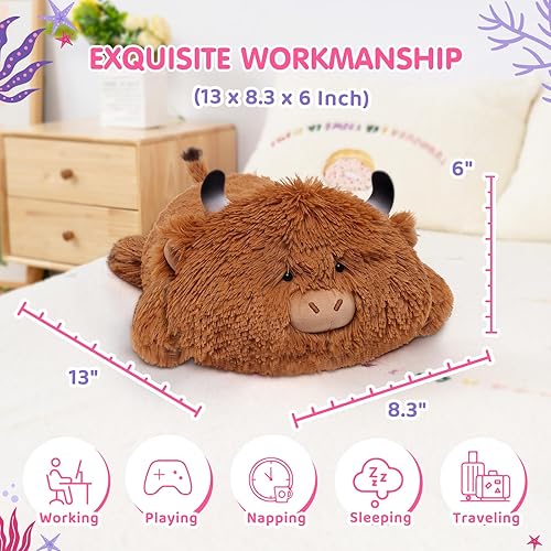 Miniatura 2 de Mewaii Linda almohada de peluche de vaca, peluche Kawaii de vaca de las tierras altas, peluches esponjosos, almohada corporal para niños y niñas