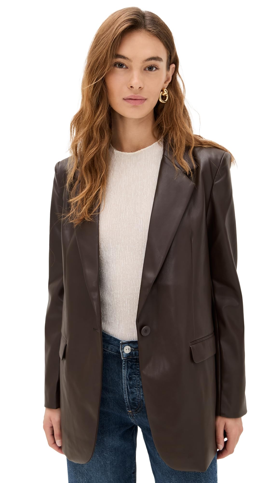 Susana Monaco Womens Faux Leather Boyfriend Blazer