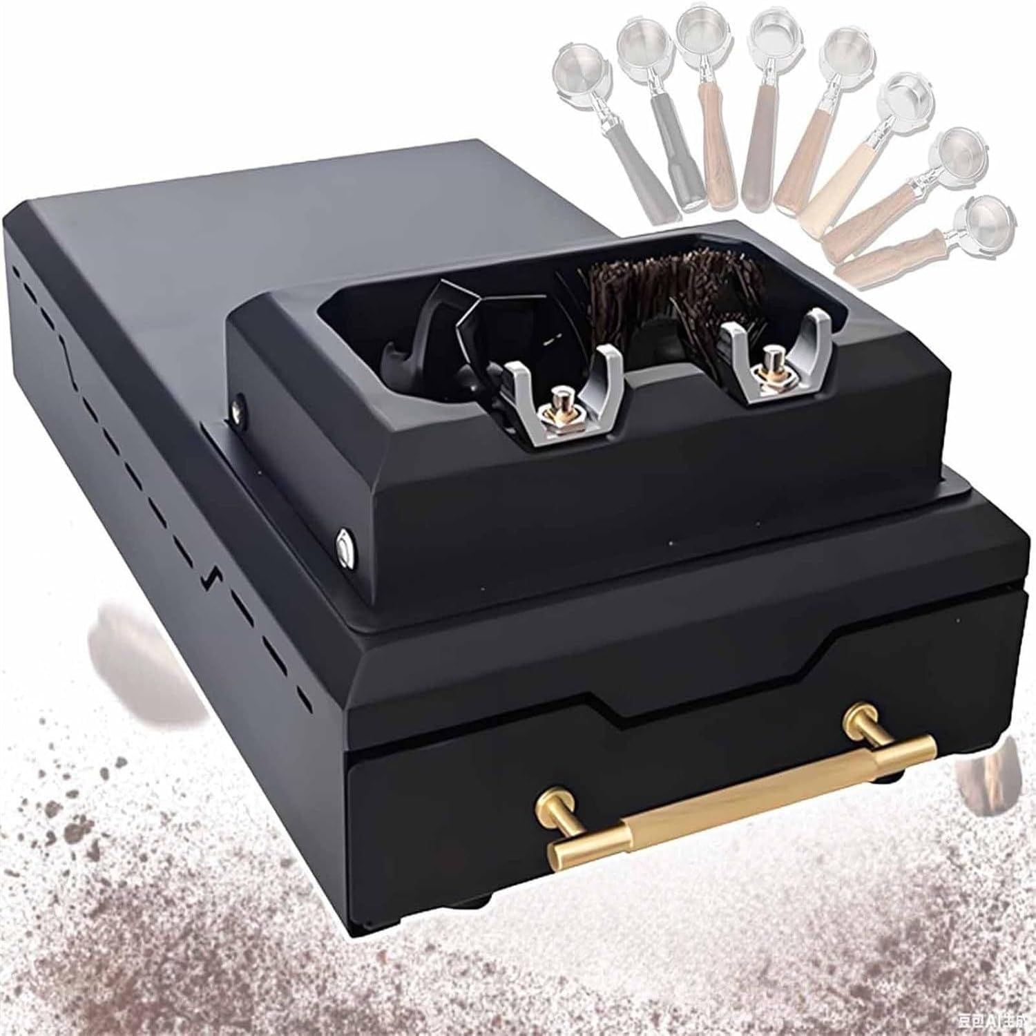 Máquina limpiadora de portafiltros eléctrica, limpiador automático de mango de 58 mm, 150 W con 2 raspadores y cabezal de limpieza, 300 RPM para lavado rápido en cafetería o casa