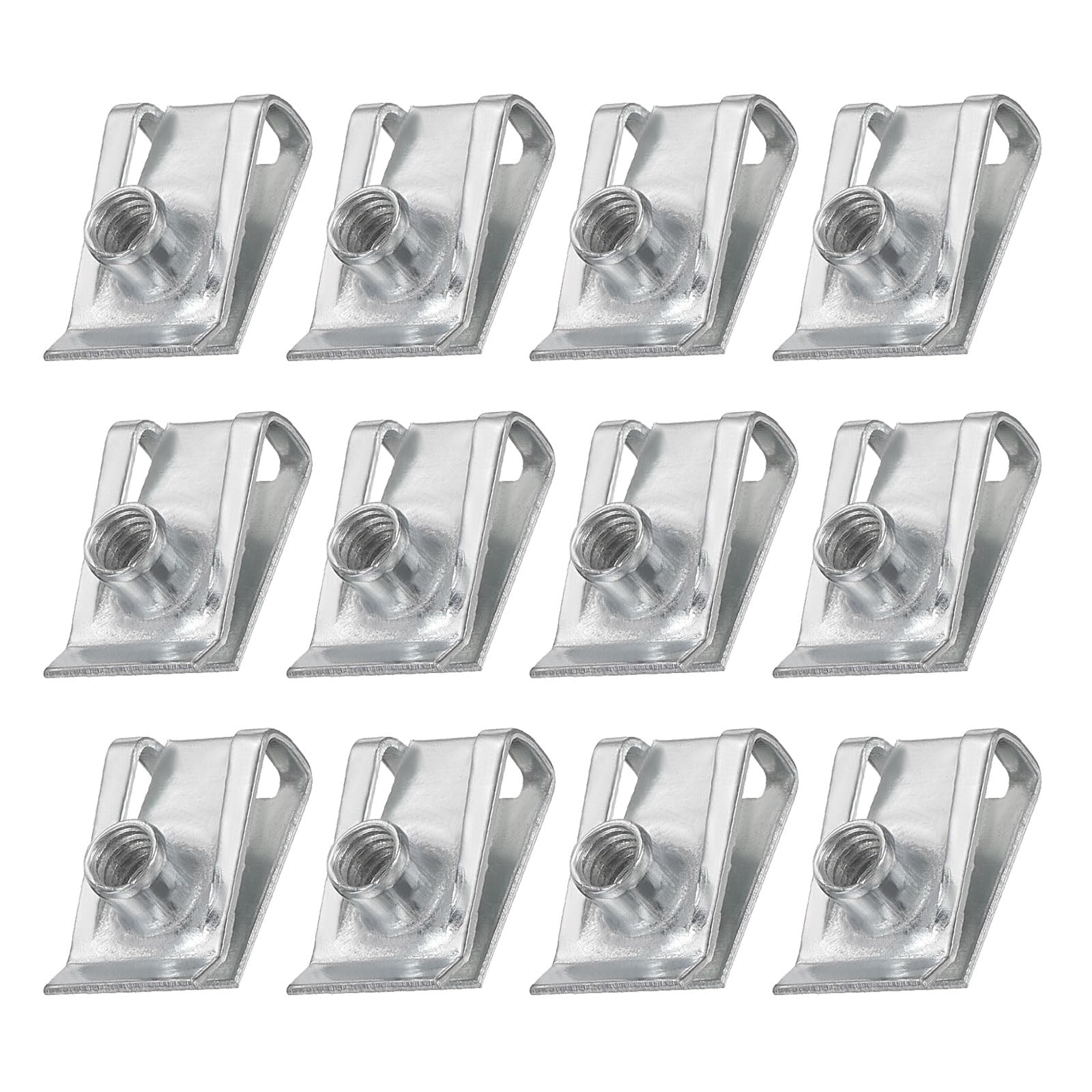 PATIKIL U-Style Clip-On Nut, 12 Pcs M4-0.7 Regular Extruded U-Nut U-Type Fasteners Hardware Nuts Manganese Steel for Automotive Metal Cars Motorcycles, Silver