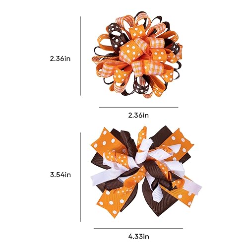 Miniatura 7 de Pinzas de cocodrilo para el pelo de otoño, para niñas, color naranja, lunares, rizados, con cinta, bola de flores, pasadores de animación, pasadores