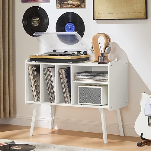 Miniatura 8 de Lerliuo Soporte para tocadiscos con 4 gabinetes con capacidad para hasta 220 álbumes, soporte giratorio grande con patas de madera de haya, mesa de