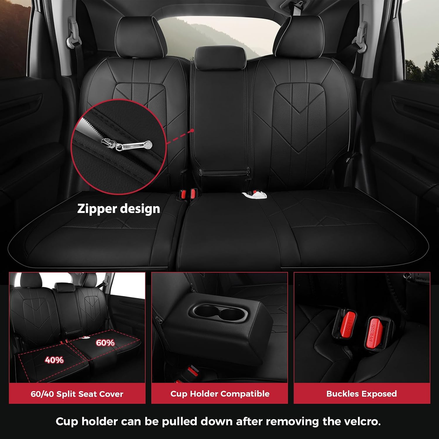 FREESOO HRV Seat Covers for Honda HRV LX 2016-2022 & HRV EXL、EX 2016-2018,Faux Leather Car Seat Cover Full Set Waterproof - Black