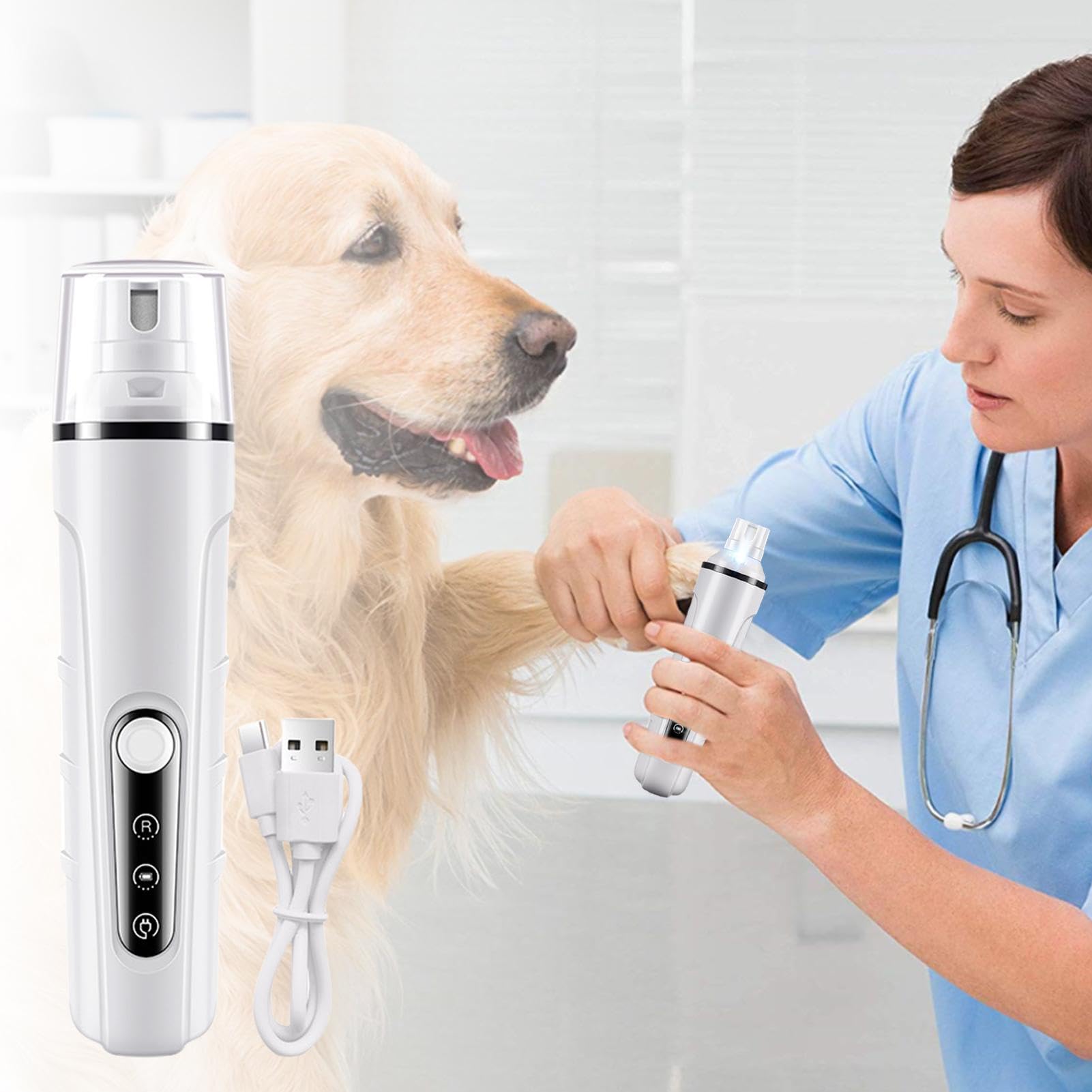Molinillo de uñas para perros grandes, Quiet Pet Nail Grinder, LED Light Nail Grinder, Easy-To-Use Dog Nail Grinder, Pet Grooming Tool, Pet Nail Grinding Machine, Electric Nail File For Pets