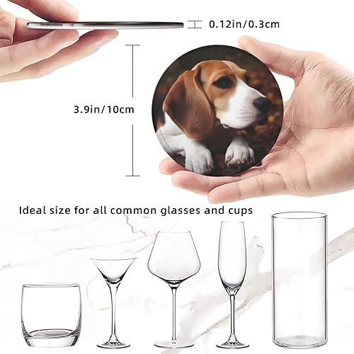 Miniatura 3 de LZQPOEAS Juego de 6 posavasos redondos de Beagle con soporte para bebidas, protector de mesa, almohadilla para el hogar y la cocina, juego de