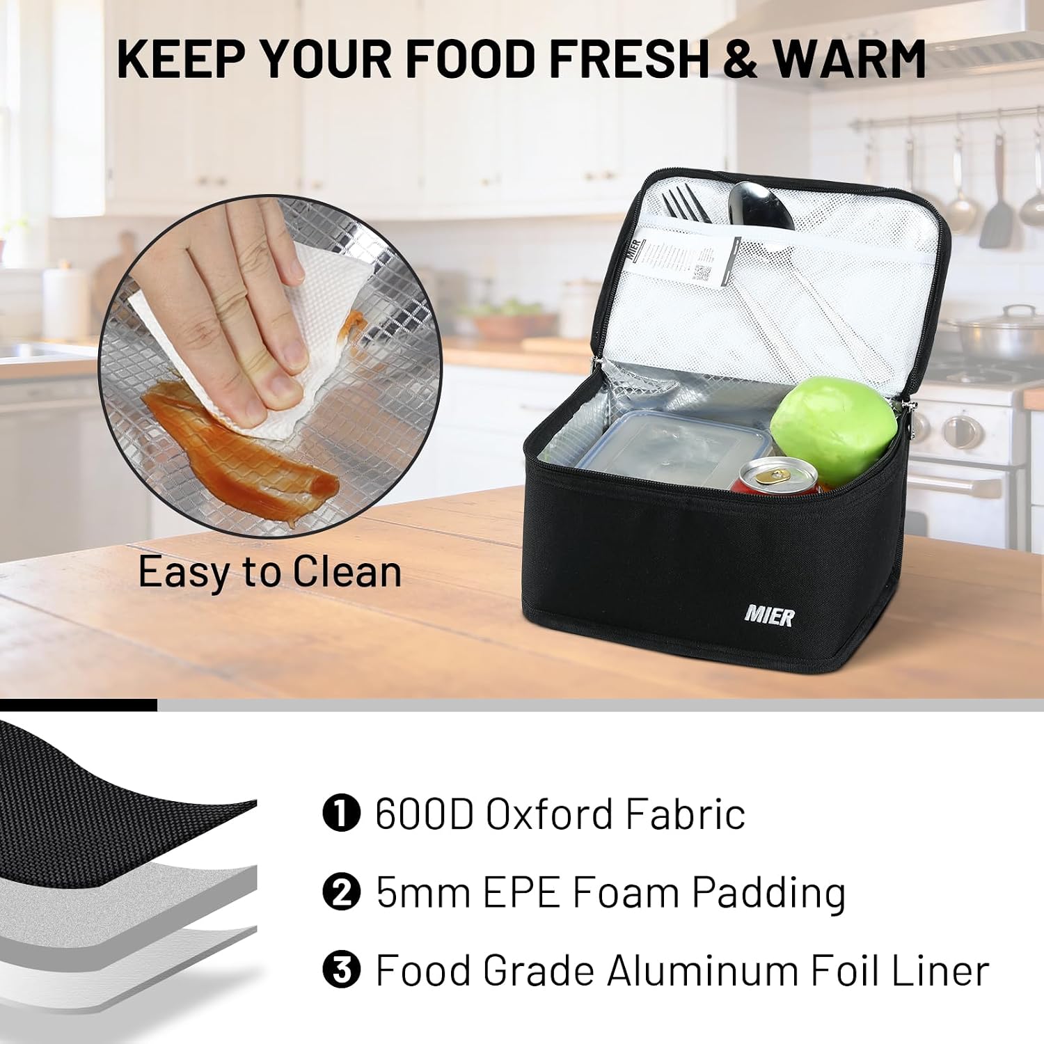MIER 9-Can Mini Lunchbox Cooler Small Lunch Box Bag for Kids Adults, Black