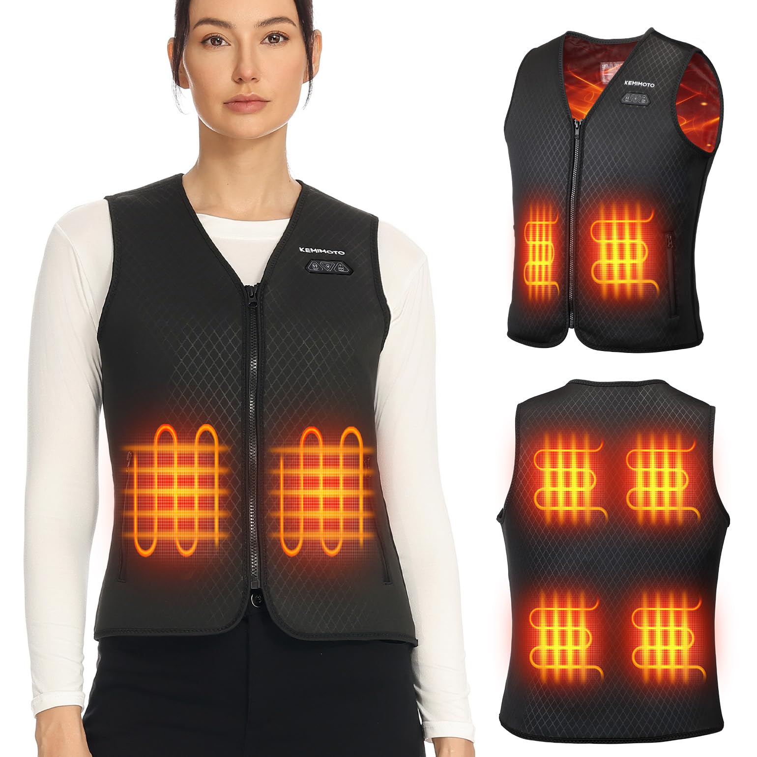 KEMIMOTO Gilet Riscaldato Donna, Elettrico Gilet Riscaldato con USB, Giubbotti Riscaldati con 3 Temperature per all’aperto Lavoro Sci Escursionismo Caccia Moto (Senza Batteria)