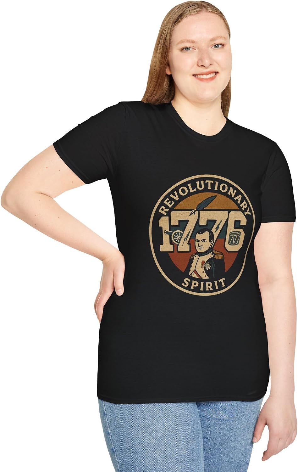 Revolutionary Spirit 1776 | American Revolution History Patriotic Founding Fathers | Vintage Collegiate Emblem Apparel Black