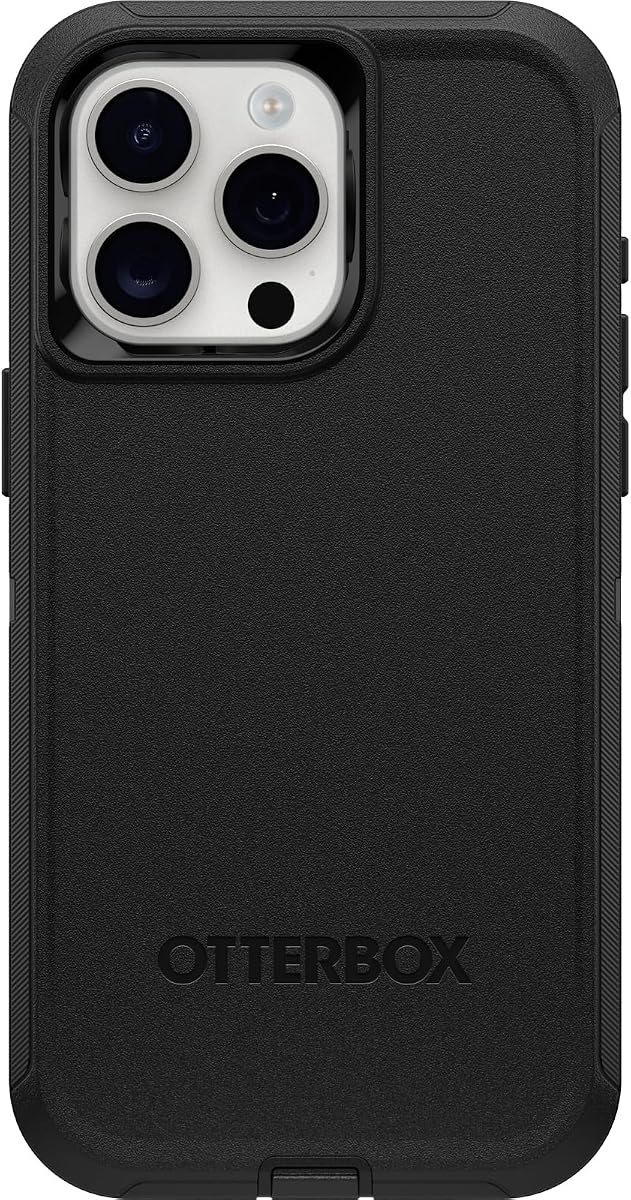 OtterBox Funda para iPhone 15 Pro Max Defender Series - Negra, sin pantalla, resistente y duradera, con protección de puerto, funda resistente para iPhone, compatible con carga inalámbrica, funda para iPhone multicapa que absorbe impactos